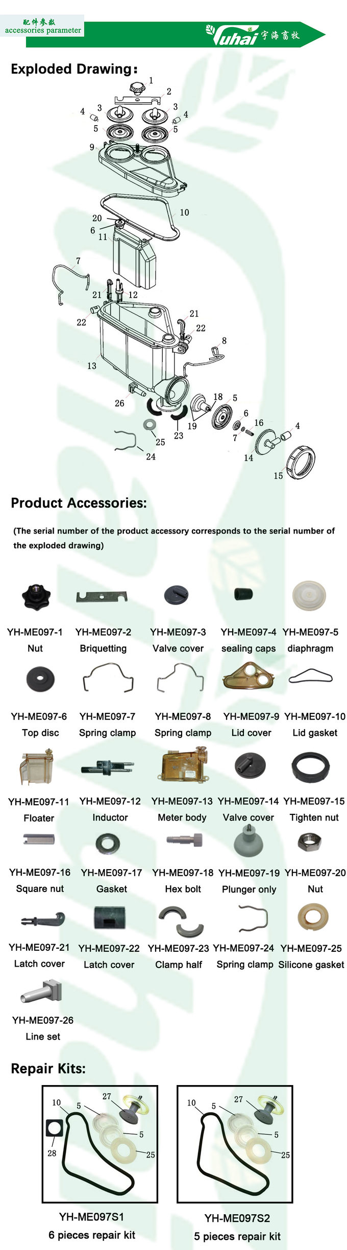 YH-ME097 Milking Machine Repair Kit For Gea Milk Meter Milking Machine Spare Parts