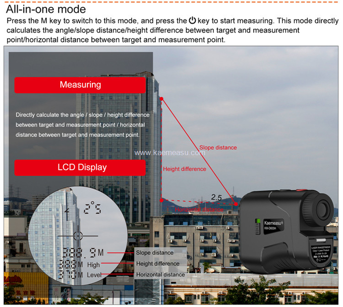 kaemeasu USB Charging Rangefinder Golfing Shooting Hunting Telescope Angle Measuring Range Finder D600