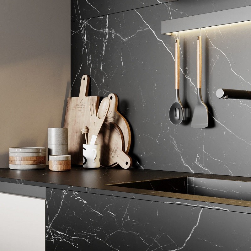 L Shape Modern Modular Kitchen Cabinets With Corner Pantry And Island Family Use