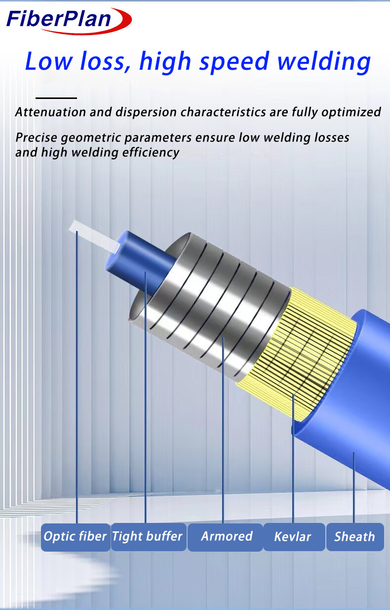 Double Sheath Spiral Steel Kevlar Strengthen Single Core Fiber Optic Cable