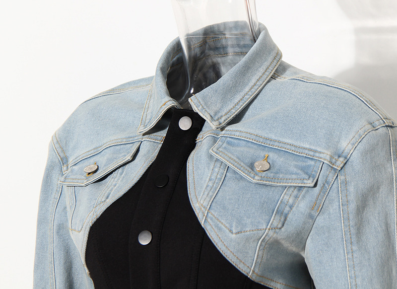 Female Short Casual Sleeve Jean Jackets Denim Cropped Jacket Hot Girl Fashionable Breathable Retro Long