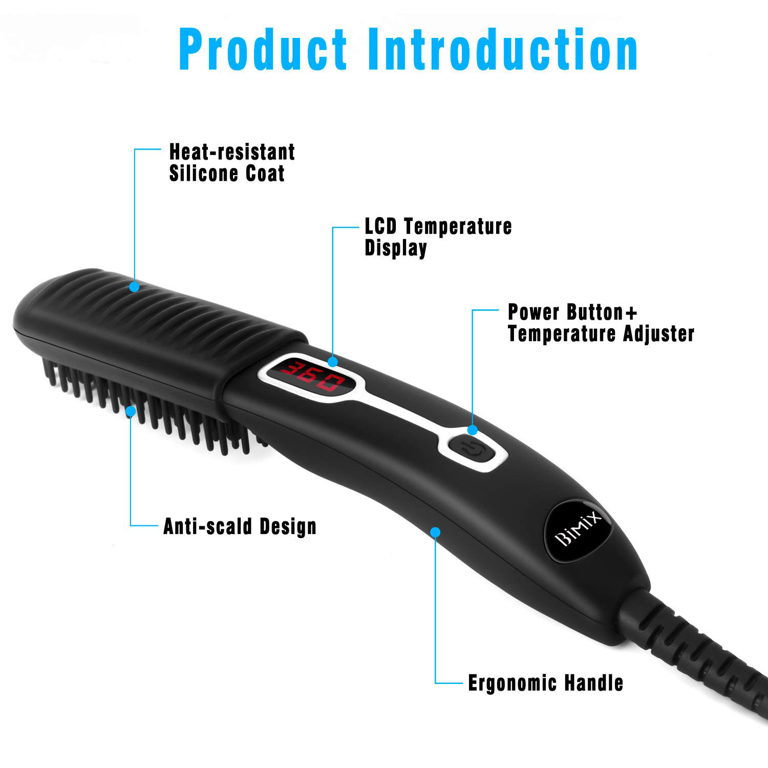 Portable Fixed Cord Anti Scald Beard Straightener Brush