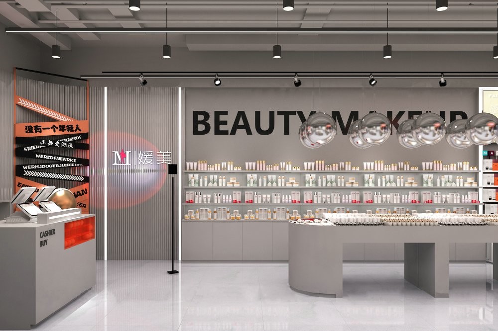 GDR09-Y001-C Retail Display Counter with Acrylic Panel Graphics and Cable Management Hole for Cosmetics Counter
