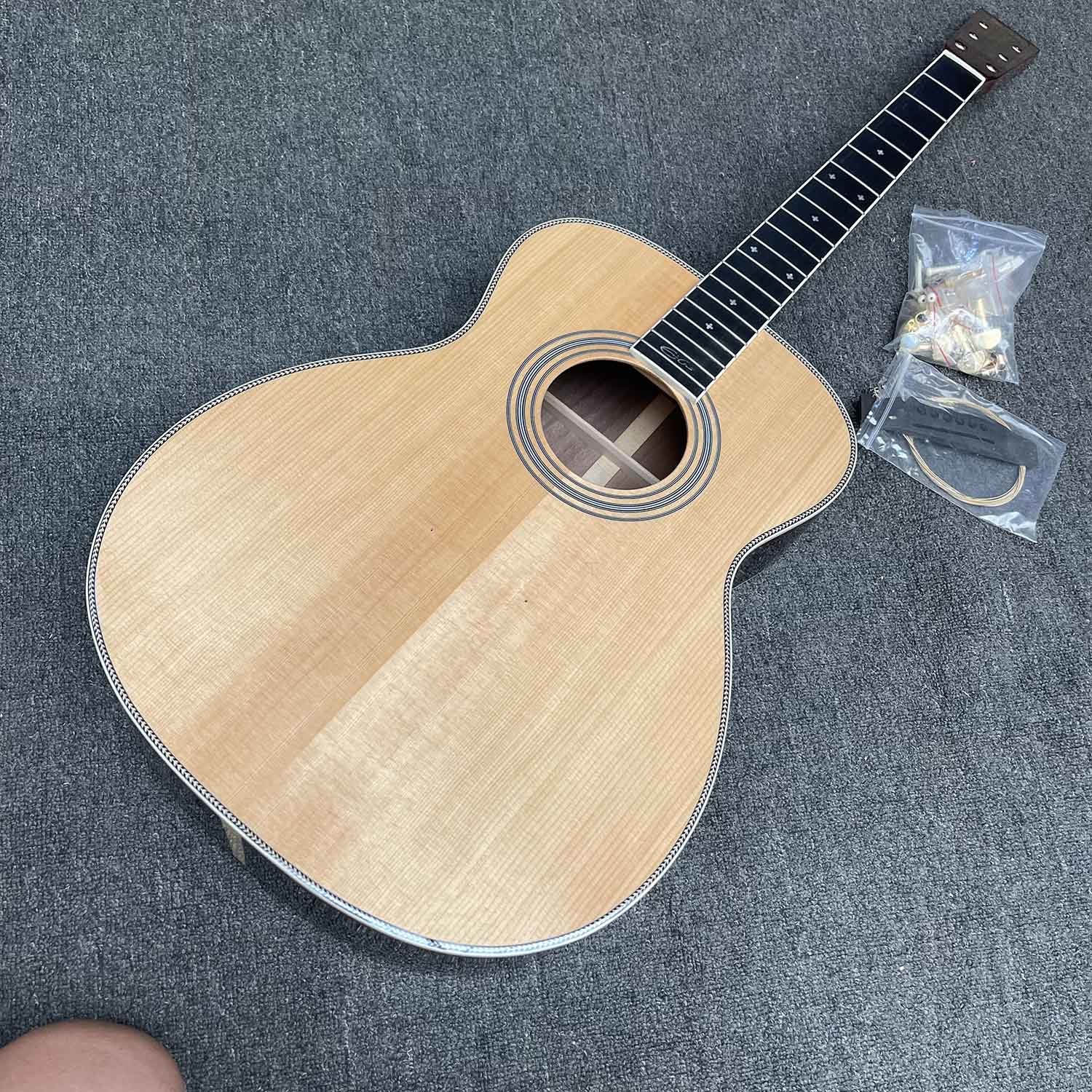 Custom 40 inch OM45 body DIY KIT Acoustic Guitar with Herringbone Binding no Painting