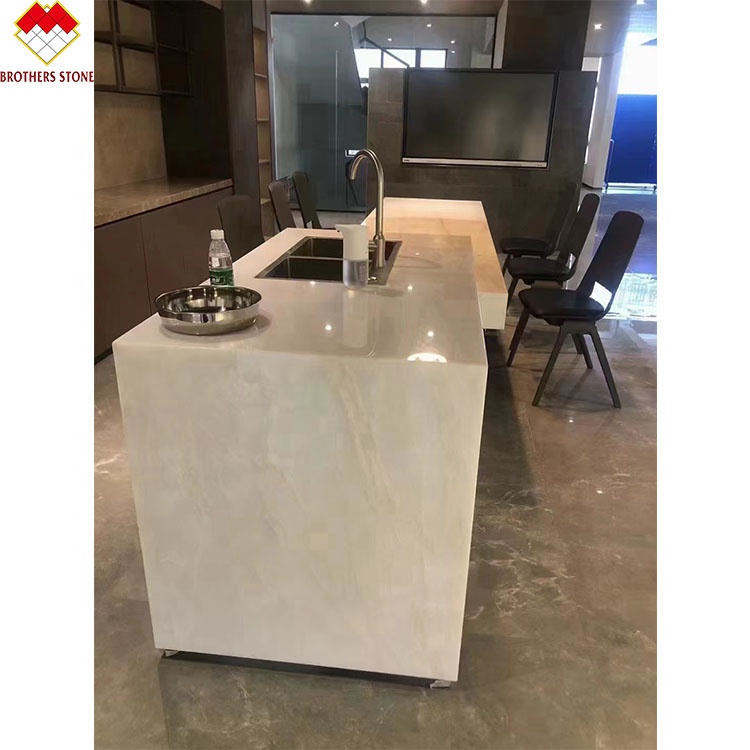 Backlit Royal White Onyx Marble Slab for Customizable Table Countertop and Wall Panel