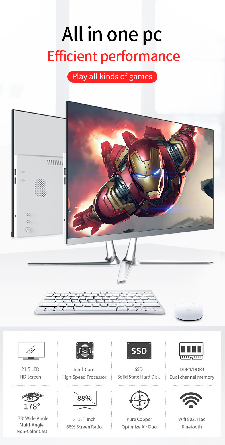 HD Colorful IPS Screen OEM 21.5 Inch All In One PC
