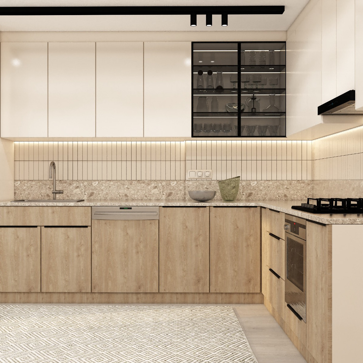 Customized Modern Luxury Modular Kitchen Cabinet Lacquer Wood Grain Kitchen Cabinet