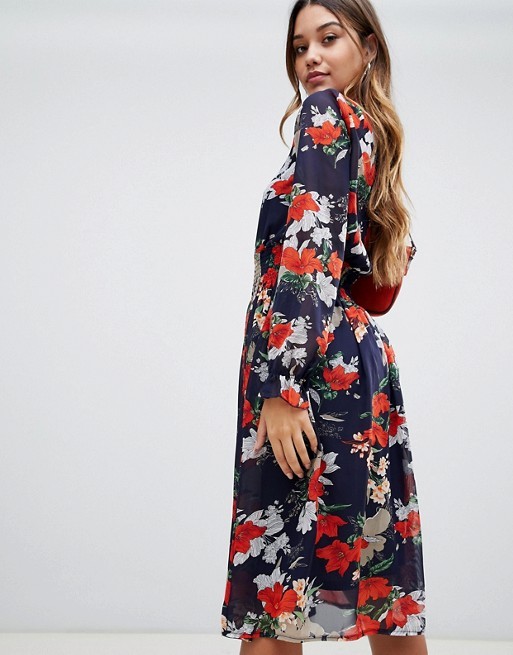 OEM your own hot sale girls high neck floral midi dress