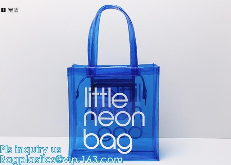 customized handle clear plastic pvc make up bag, vinyl pvc zipper bags with handles, snap button closure or Zip lockk plas