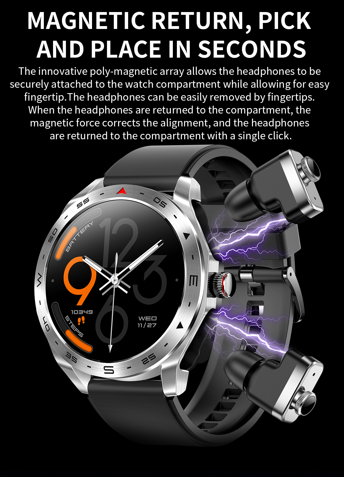 IPS Screen IP67 Waterproof Wireless Earphone Smart Watch Music Bracelet 1.52 Quot