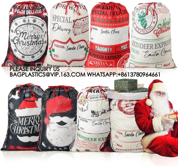 Santa Large Sacks Bulk Christmas Drawstring Gift Bags Reusable 20 X 28 In