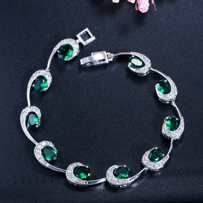 Lovely Women Four Round Bracelet Red CZ Stone Bracelet Setting Crystal Fashion Tennis Bracelet for Wedding Gift