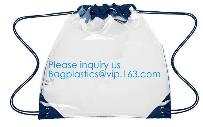 PVC Drawstring Bag Backpack With Solid Bottom Promotional Custom 210D Transparent PVC Clear Drawstring Backpack Bags