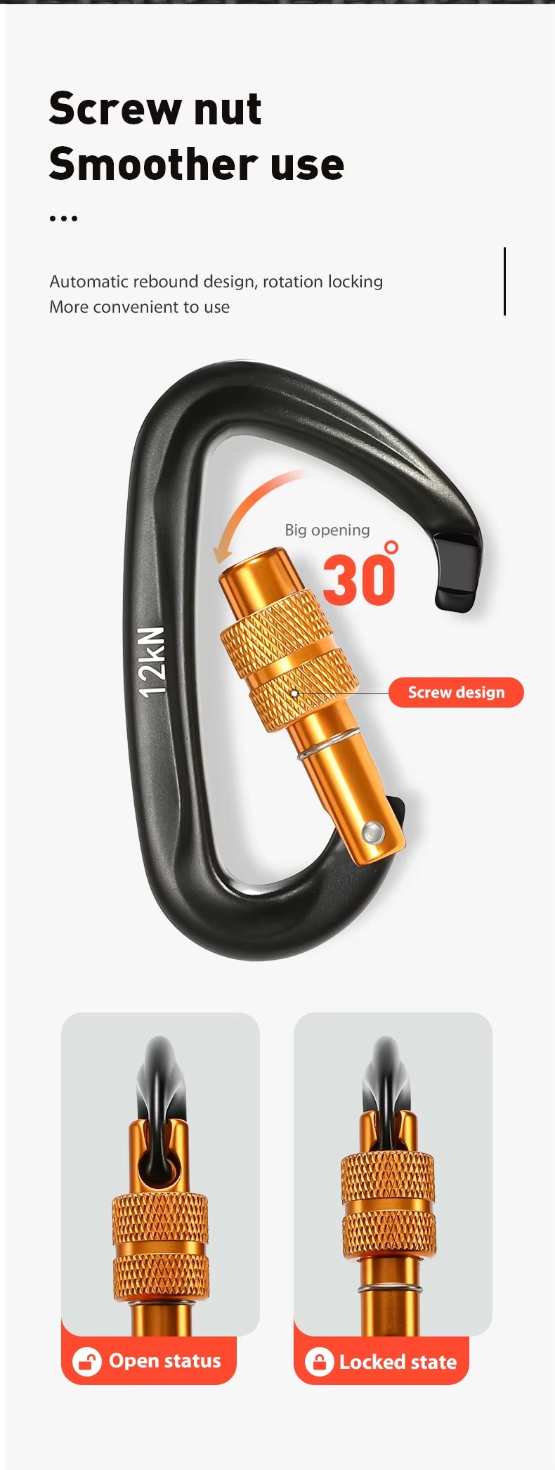 OEM Acceptable Aluminum Screw Lock Carabiner Clip for Climbing Customized Finish