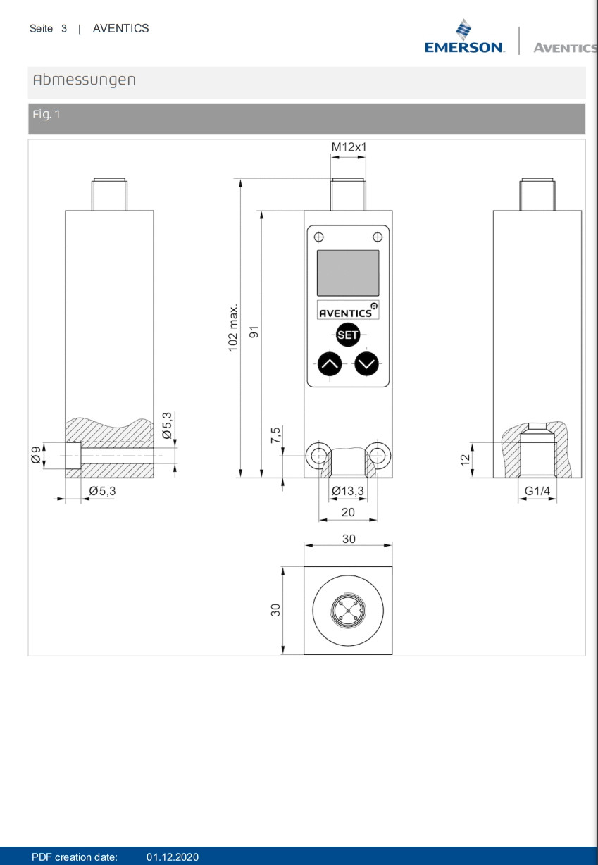 Precision AVENTICS Pressure Sensor Series PE2 – R412010858 With Aluminum Housing