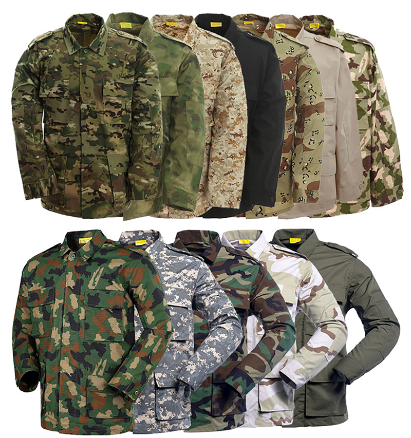 Woven BDU Type Tactical Shirt Pants Woodland Camouflage Uniform for Outdoor Activities