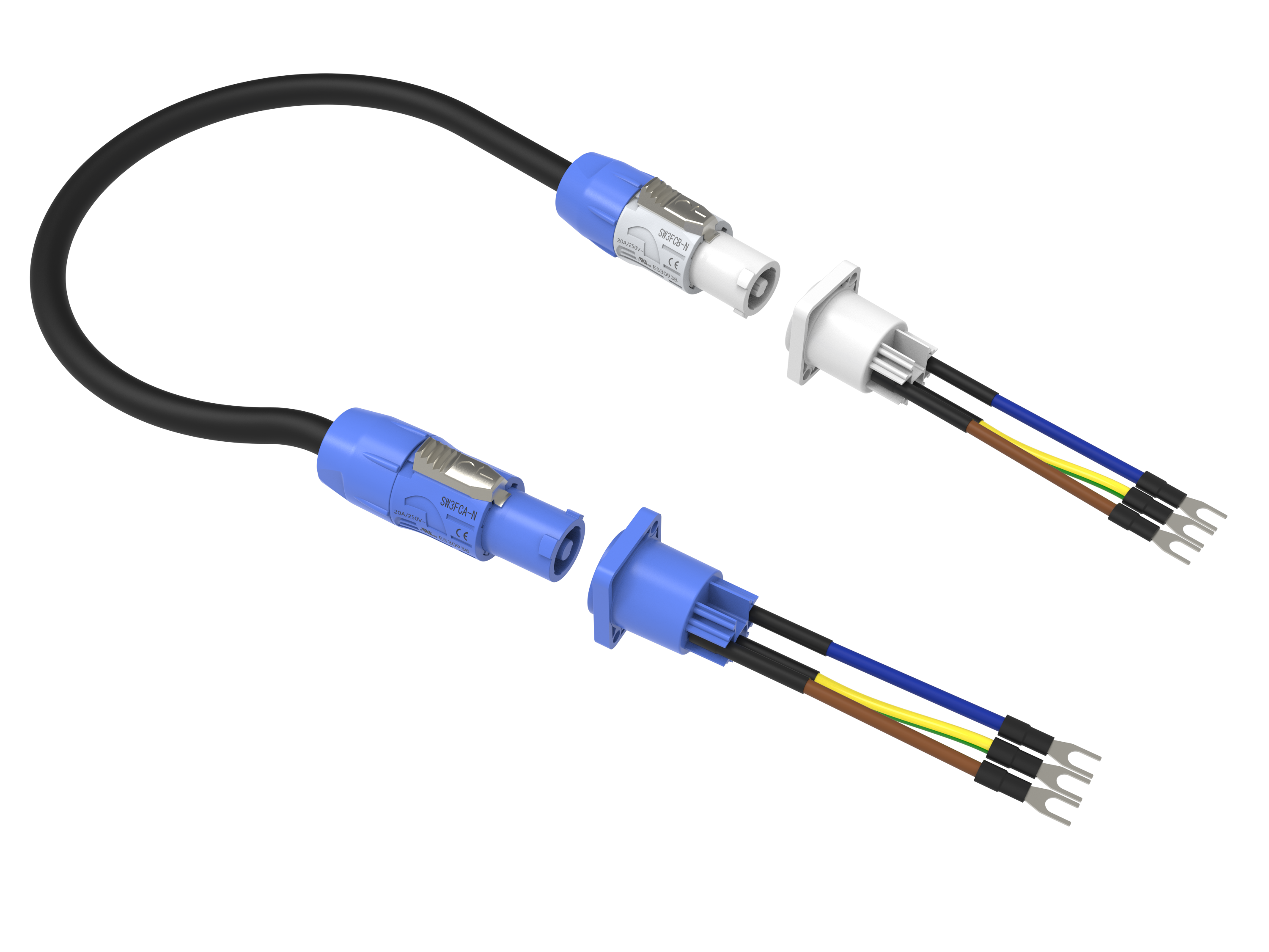 3 Pin Circular Power Connector Electrical Powercon Male PA6 Material