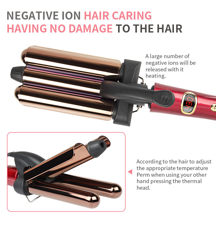 22mm Hot Tools 3 Barrel Waver Temperature Adjustable For Home