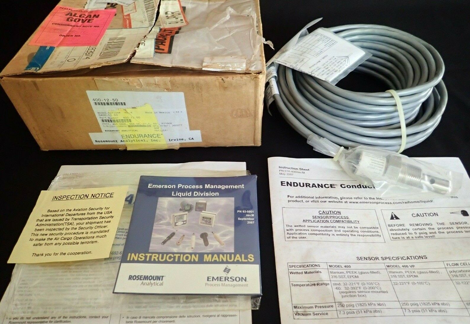 EMERSON 400-12-50 CONDUCTIVITY SENSOR BODY 316 STAINLESS STEEL VACUUM 1.6 IN. HG