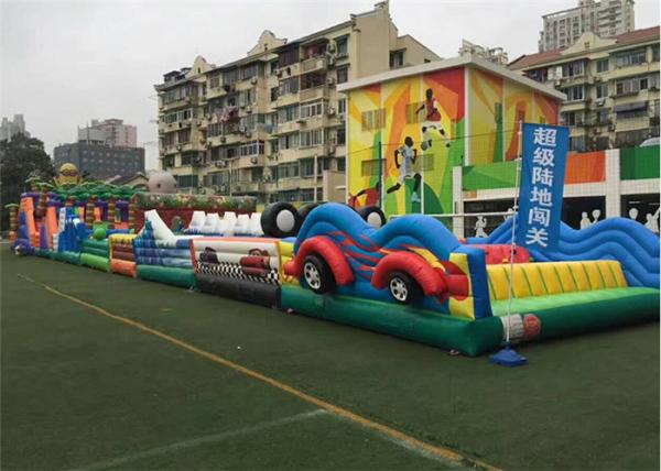 Colorful Commercial Inflatable Obstacle Course Automatic Cutting Sewing High