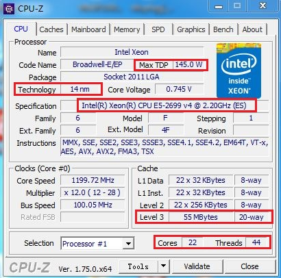 TDP 145 W 2.20 GHz 22-Core 55 MB Intel Xeon E5-2699V4 Server Processor CM8066002022506