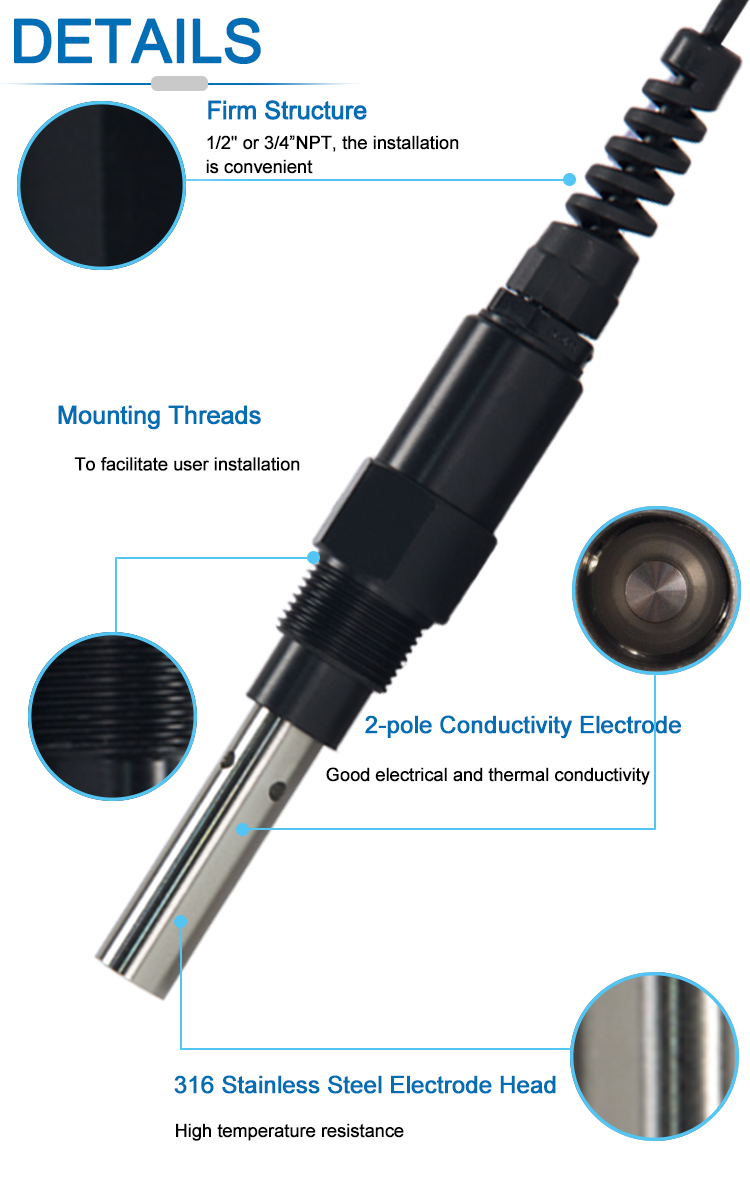 0.1~200μS/Cm K Constant 0.1 Conductivity Probe For Pure Water And Industrial Water