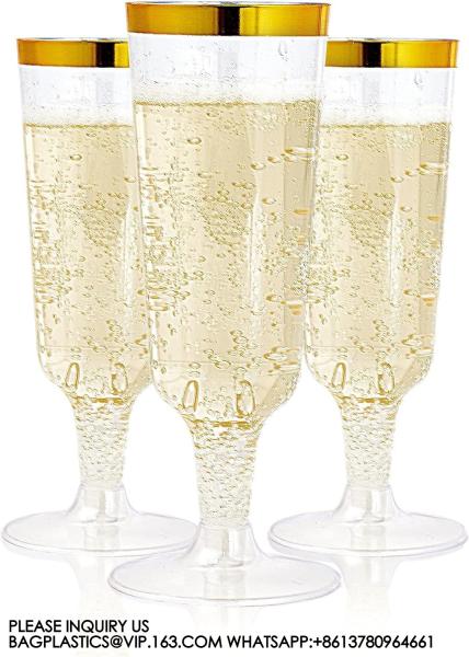 Gold Rim Plastic Champagne Glasses Perfect For Wedding, Thanksgiving Day,