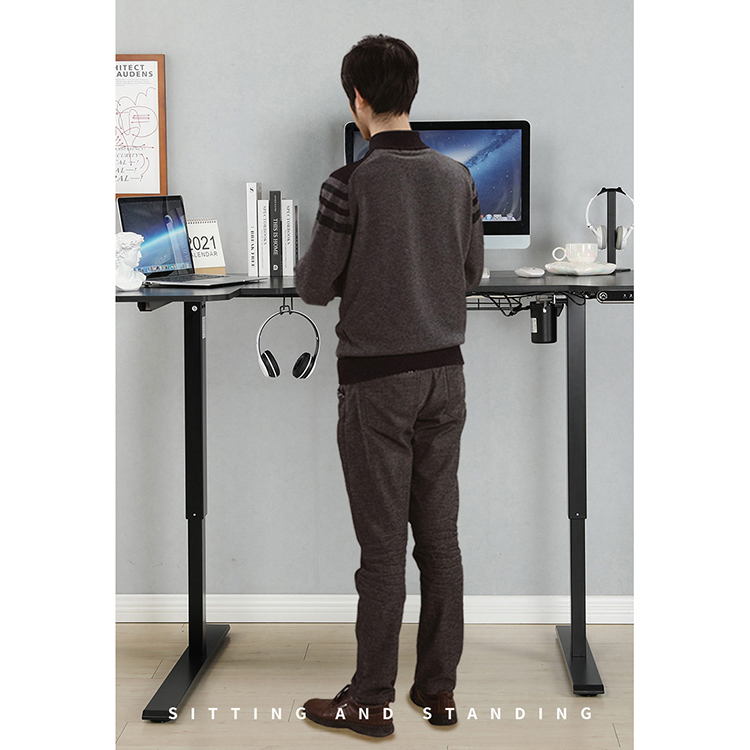 Electric Height Adjustable L Shape Study Desk with Lift Top Coffee Table Bamboo