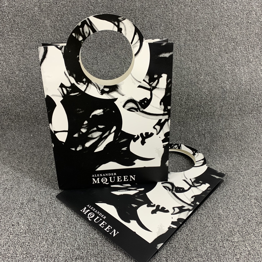 Custom Print Black Round Handle Shopping Paper Bag With Your Own Logo