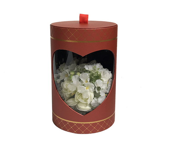 Round Cylinder Shape Gold Stamping Logo Flower Packaging Box for Roses Made by Materials