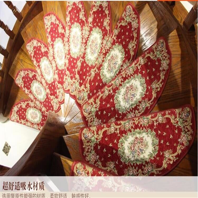 Red Traditional PVC Carpet Flooring , Oval Shape Stair Tread Rugs