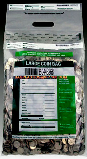 Bank Security Cash Bags/Coin Deposit Bags, Custom Large Clear Heavy Duty Plastic Security Coin Deposit Bags Cash Money B