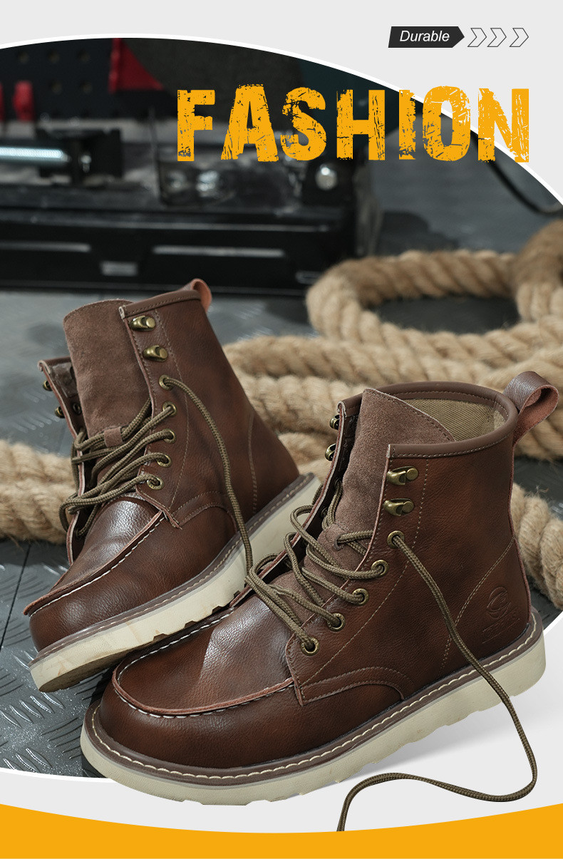 Brown Cowhide Rubber Sole Security Safety Boots Steel Toe Anti Smashing Kevlar Anti Proof Work
