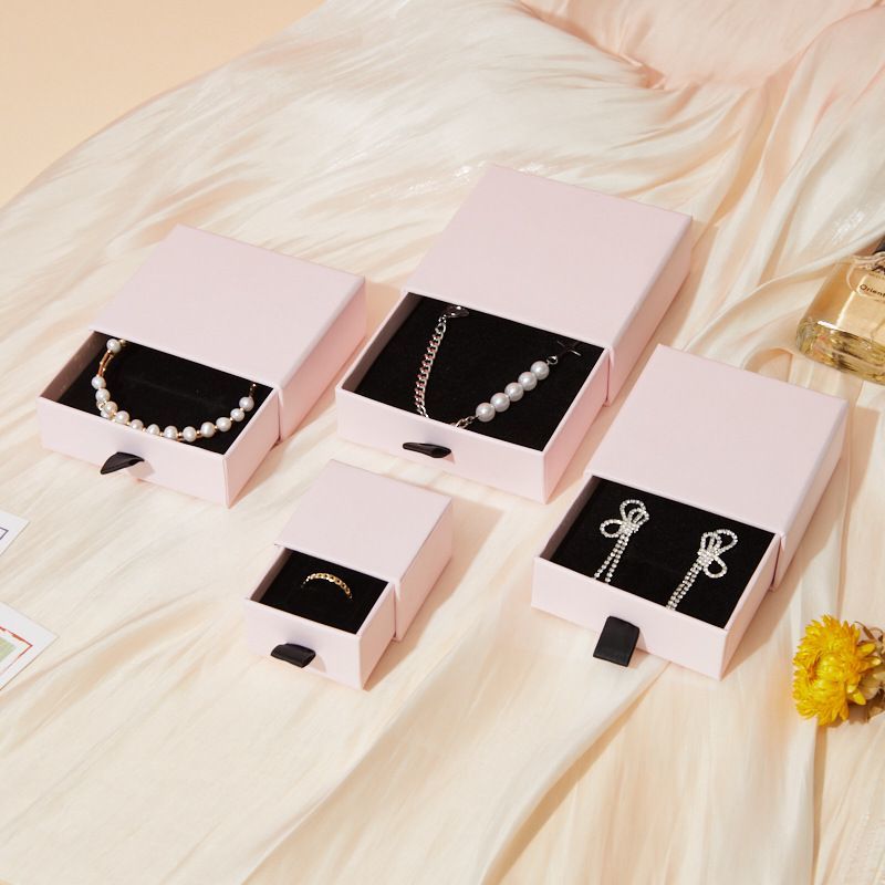 Custom Luxury Black Jewelry Packaging Paper Necklace Ring Earring Boxes Lid and Base Jewellery Set Case Cardboard Gift Box with Foam Insert