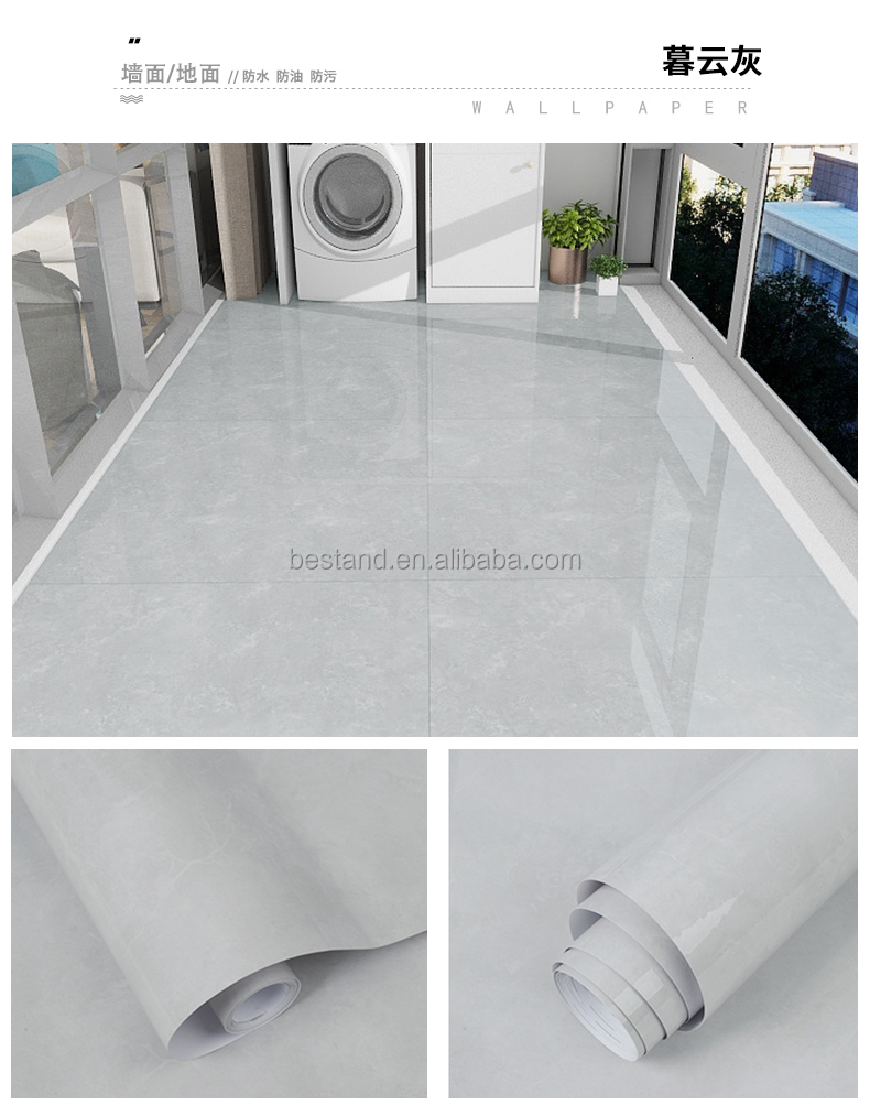 PVC Grey White Marble Floor Stickers 15*92cm Marble Vinyl Tile Stickers
