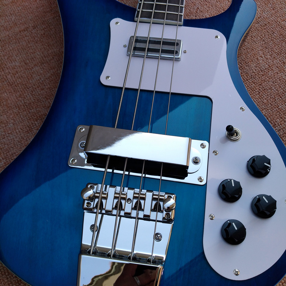 2018 Best Bass Top quality Rick 4003 model Ricken 4 strings Electric Bass guitar in blue color, Chrome hardware