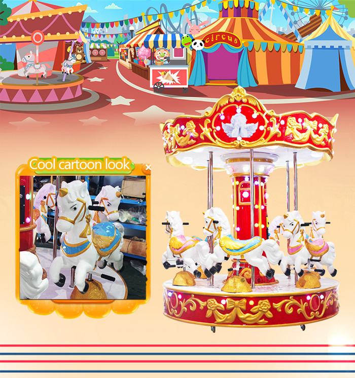 Arcade Amusement Park Kiddie Rides 6 Seats Carousel Horses