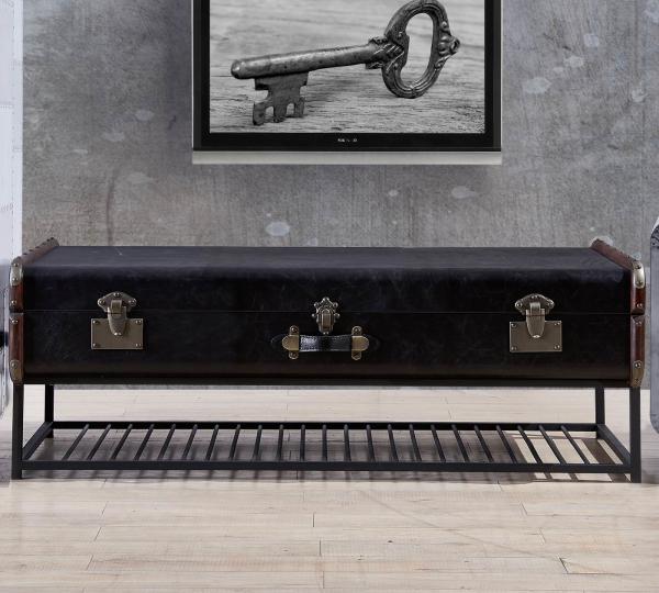 Iron Frame Black Television Stand , Living Room TV Stand Vintage Slate Leather