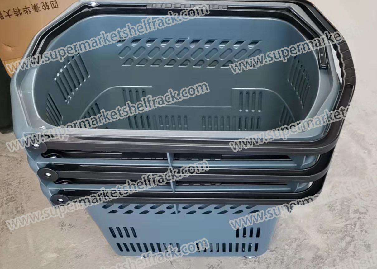 395MM 45L Grocery Handheld Shopping Baskets With Handles Roller Container