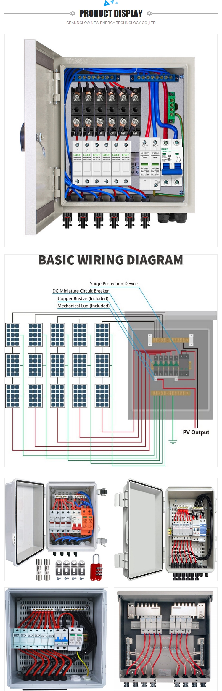 16 in 1out 1000vac Power Meter Solar Combiner Box Pv System for over-current protection