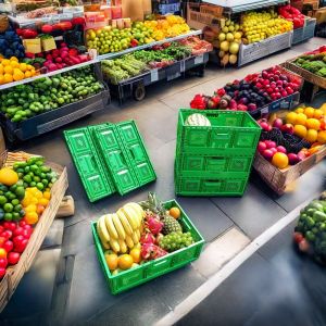 Collapsible Stackable Plastic Fruit Crates Foldable and Internal Size 570*370