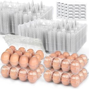 Count Plastic Egg Cartons, With 60PCS Date Labels, Bulk Cheap Clear Reusable Egg