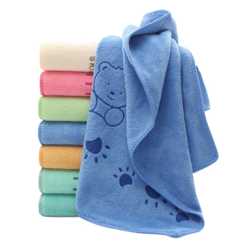 Square Kids Bath Towel Set 3 Pcs Towels with Cartoon Rabbit Print and Polyester Fiber