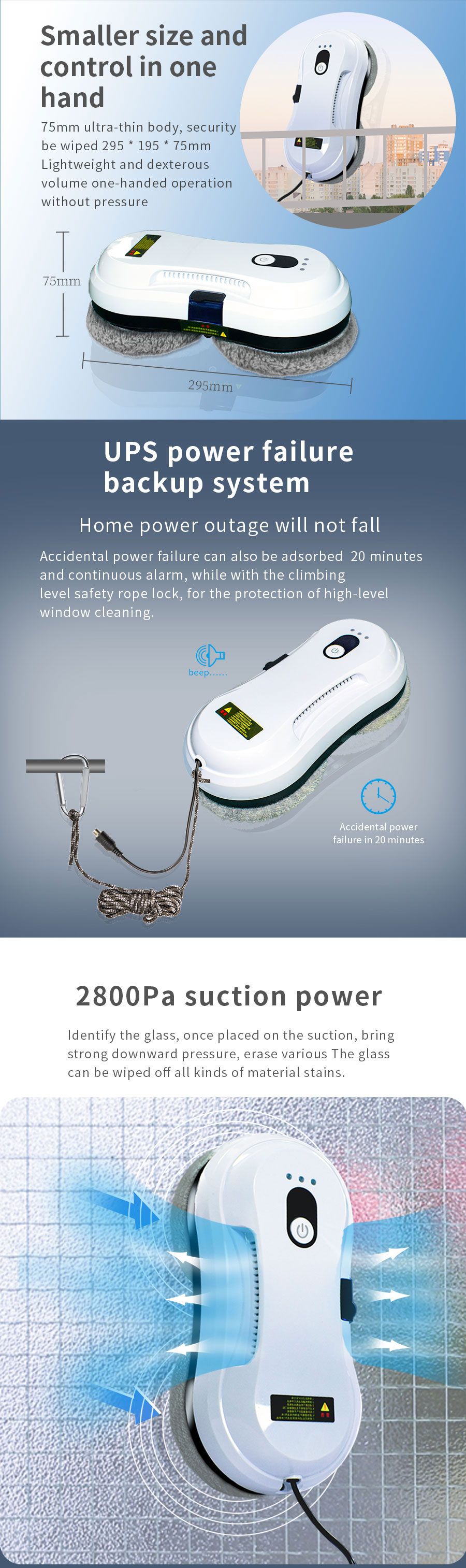 2mins/M2 Window Cleaner Robot Anti Falling Automatic Skyscraper Window Cleaner 24V