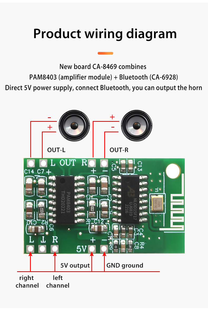 Compact 5V BT Module 5.0 Class D PAM8403 Digital Audio Power Amplifier with CA-6928 BT
