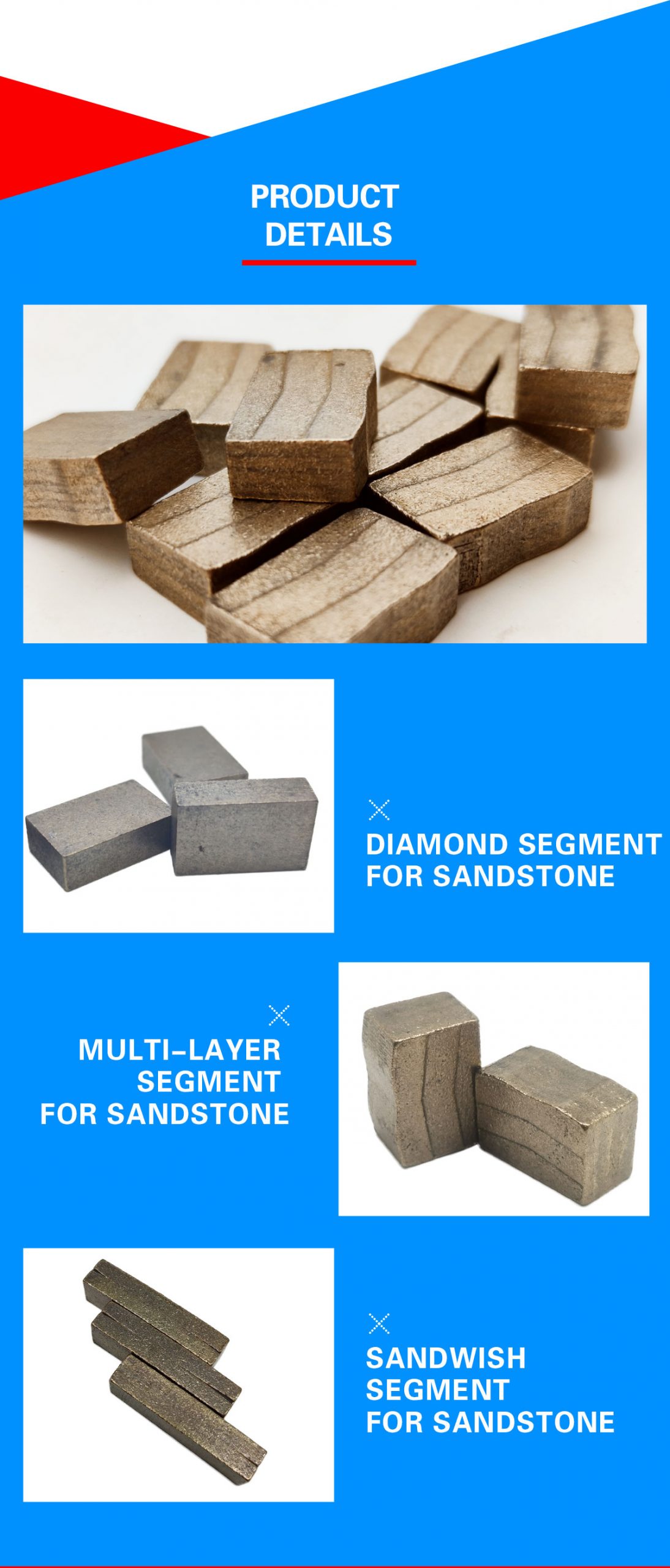 Linsing Sandstone Stone Cutting Tools Segment Tips Cutter Blade Segment 40*5*15mm