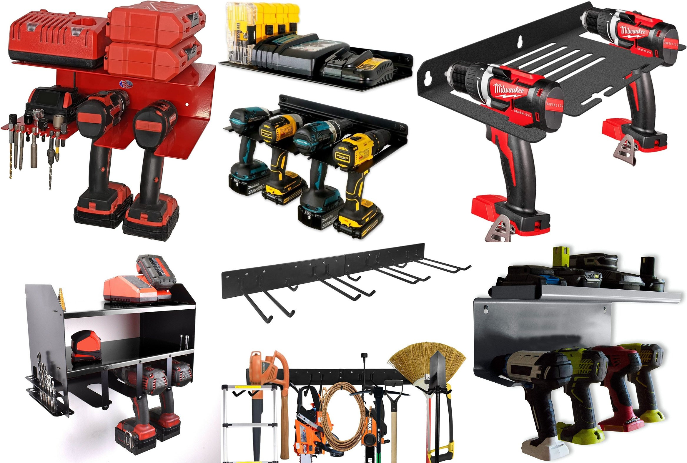 Non-folding Rack Heavy Duty Metal Wall Mount Drill Holder for Cordless Tool Storage