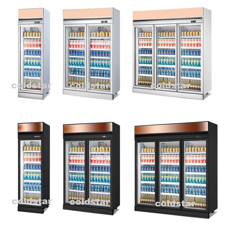Supermarket Upright 3 Doors Glass Door Vertical Display Cooler Beer Milk Display Refrigerator