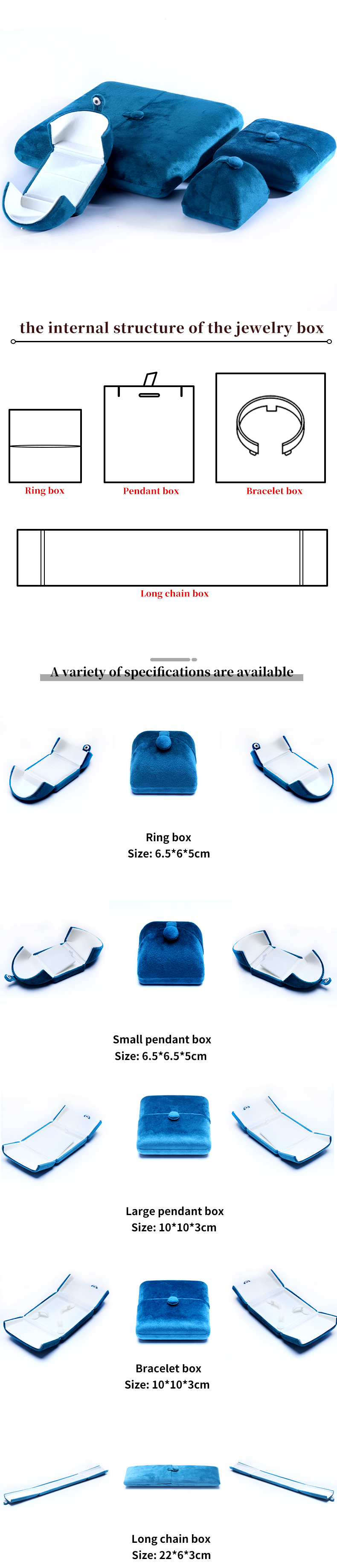 Handmade Blue Velvet Jewelry Box for Bracelet Earrings Necklace Ring 10*10*3cm Size