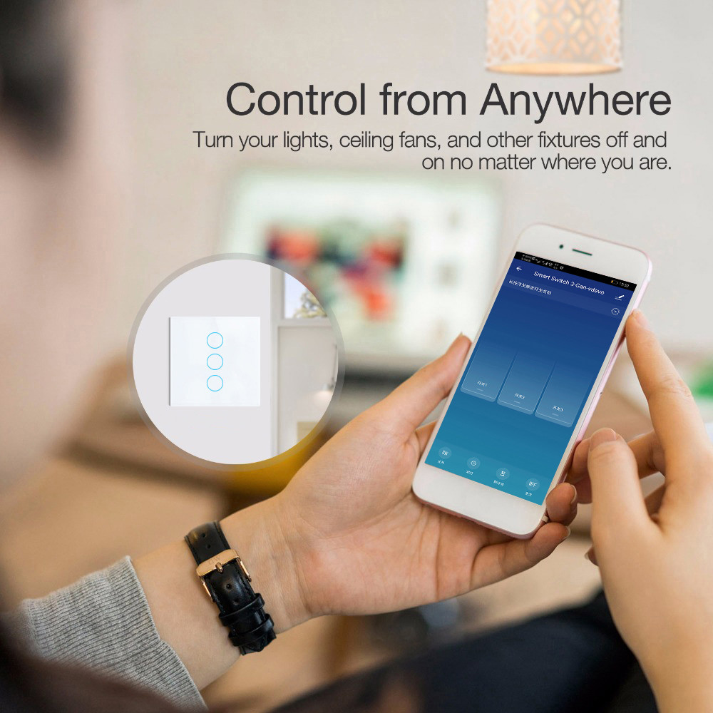 Tuya Eu standard 3gang APP Control Glass Touch Operated Smart Wifi Light Dimmer Switch